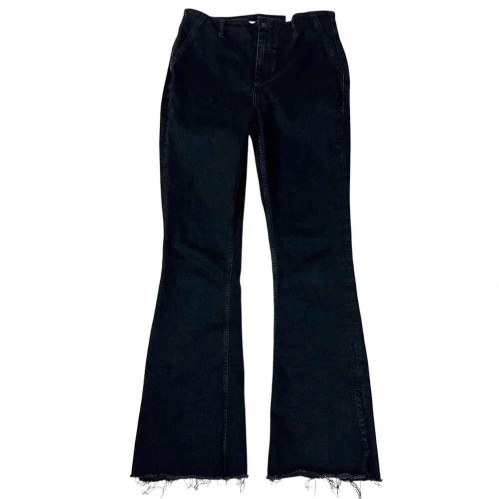 Free People Retro 70s Level Up Slit Bootcut Jeans Pitch Black Size 31 NEW